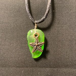Hand crafted sea glass pendant with embellishment